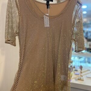 AZI Gold Mesh Short Sleeve Top